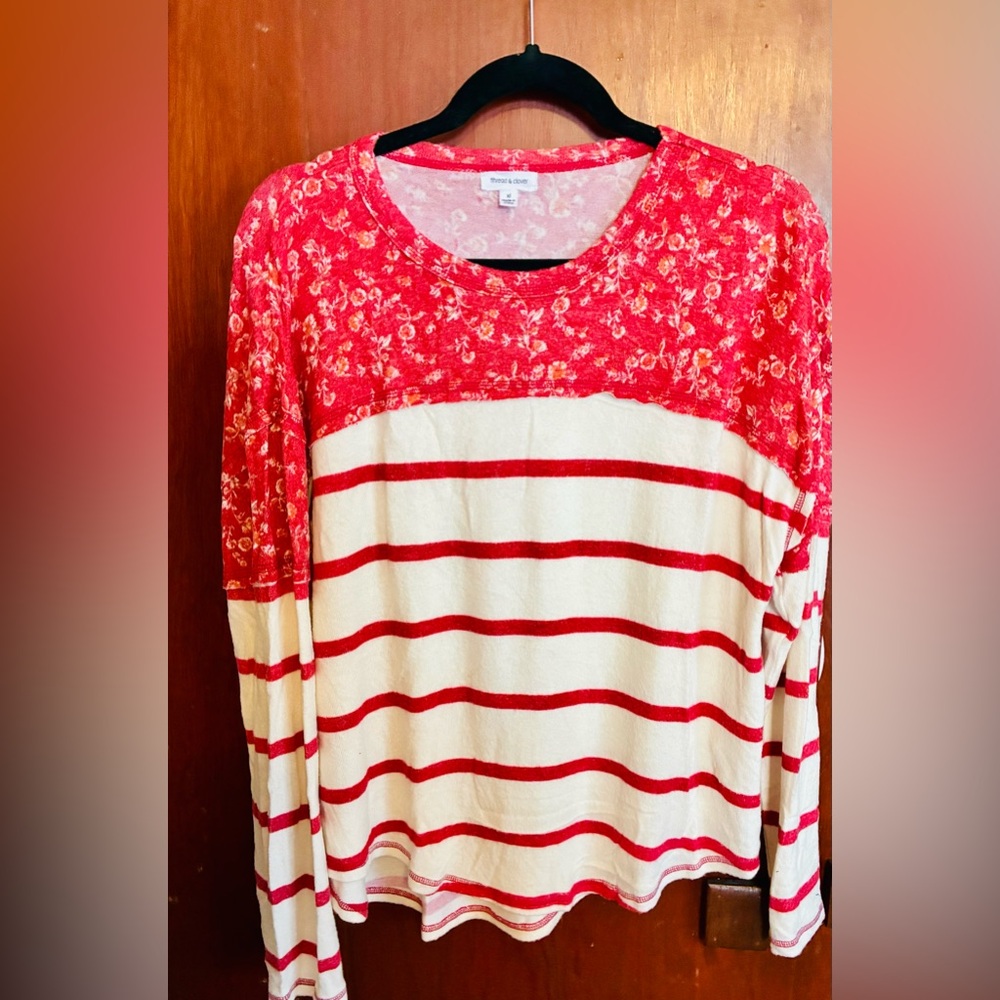 Floral and Stripe Long Sleeve Top